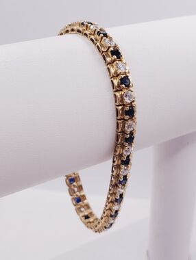 Classic Yellow Gold - 925 Sterling Silver Blue Sapphire Tennis Bracelet